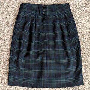 J. Crew Skirt Womens 4 Navy Green Plaid Pleated Wool Blend Straight Preppy